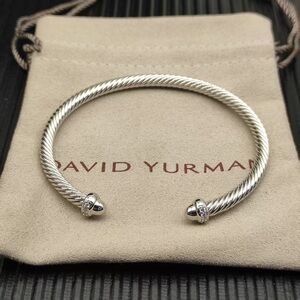 David Yurman Twisted Silver Bracelet with Diamond Accents 💎5mm